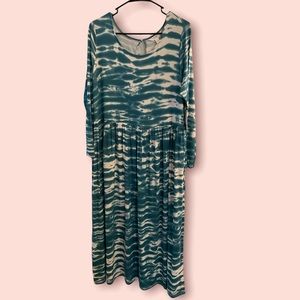 Terra & Sky Plus Tie Dye Babydoll Dress - Multi Aqua/White - 0X (14W)